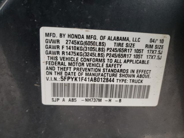 2010 HONDA RIDGELINE 5FPYK1F41AB012844