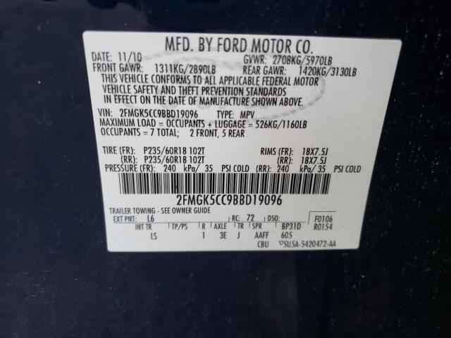 2011 FORD FLEX SEL 2FMGK5CC9BBD19096