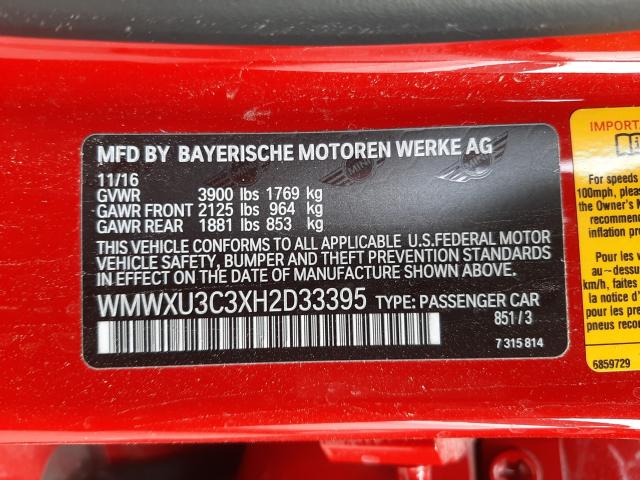 2017 MINI COOPER S WMWXU3C3XH2D33395