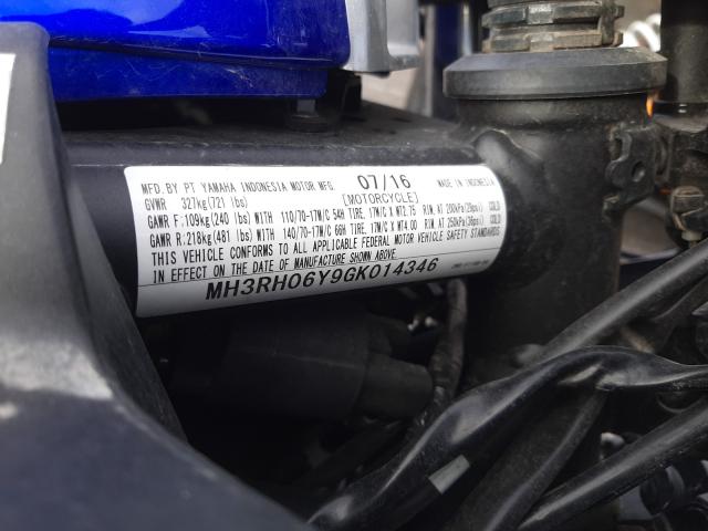 2016 YAMAHA YZFR3 MH3RH06Y9GK014346