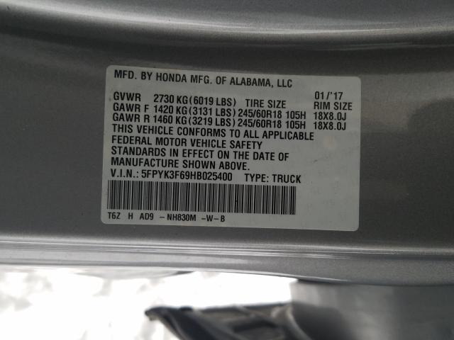 2017 HONDA RIDGELINE 5FPYK3F69HB025400