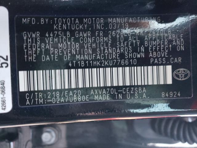 2019 TOYOTA CAMRY 4T1B11HK2KU776610