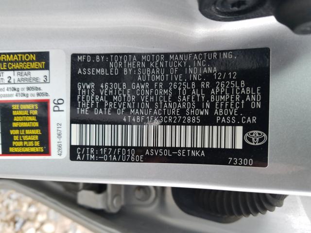 2012 TOYOTA CAMRY BASE 4T4BF1FK3CR272885