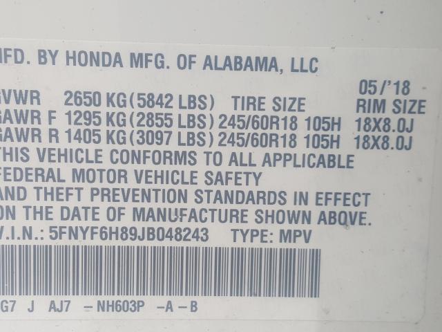 2018 HONDA PILOT EXL 5FNYF6H89JB048243
