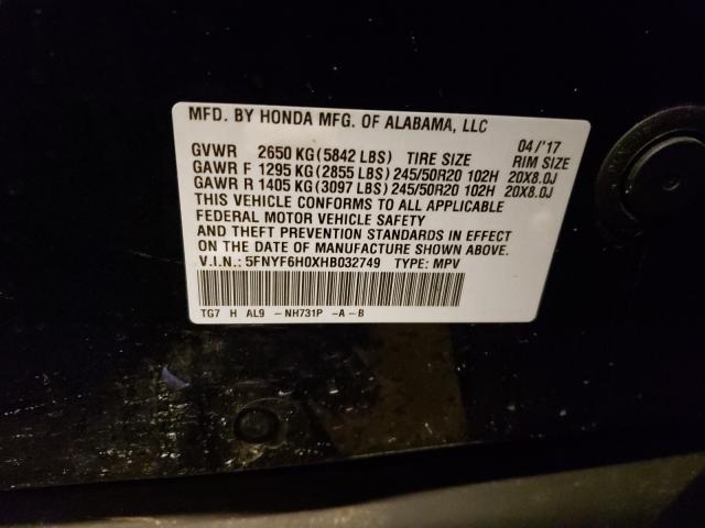 2017 HONDA PILOT ELIT 5FNYF6H0XHB032749