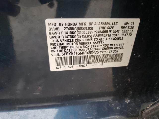 2011 HONDA RIDGELINE 5FPYK1F56BB453475