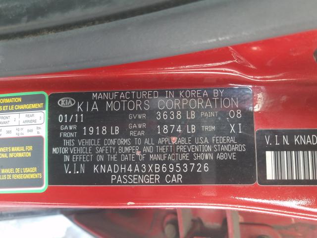 2011 KIA RIO BASE KNADH4A3XB6953726