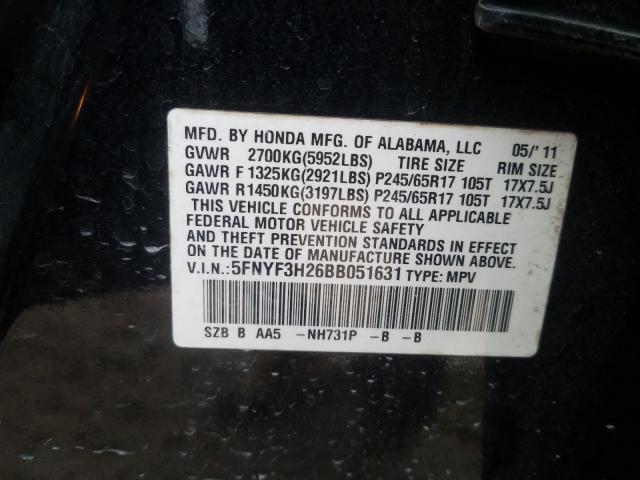 2011 HONDA PILOT 5FNYF3H26BB051631