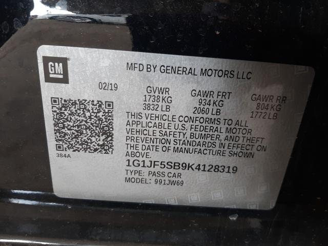 2019 CHEVROLET SONIC PREM 1G1JF5SB9K4128319