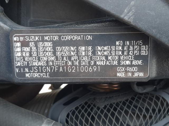 2016 SUZUKI GSX-R600 JS1GN7FA1G2100691