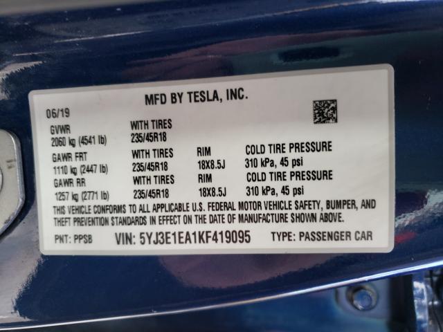 2019 TESLA MODEL 3 5YJ3E1EA1KF419095