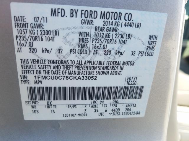 2012 FORD ESCAPE XLS 1FMCU0C78CKA33052