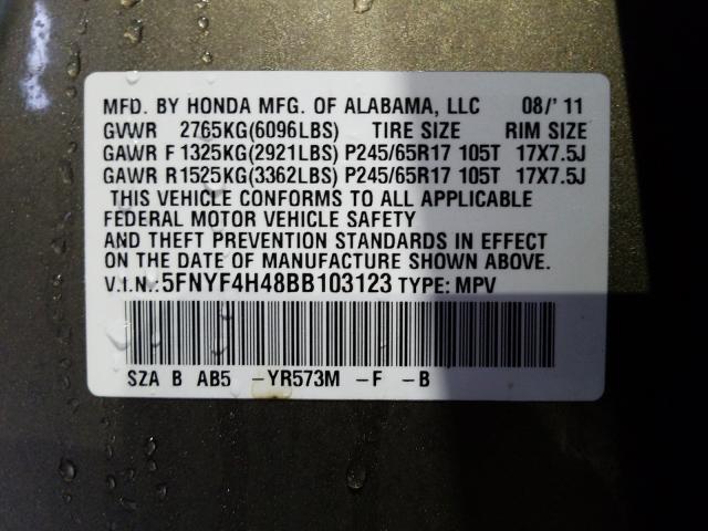 2011 HONDA PILOT EX 5FNYF4H48BB103123
