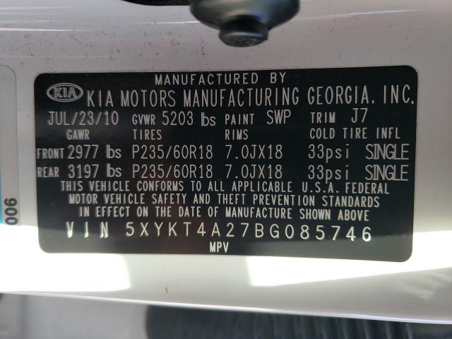 2011 KIA SORENTO BA 5XYKT4A27BG085746