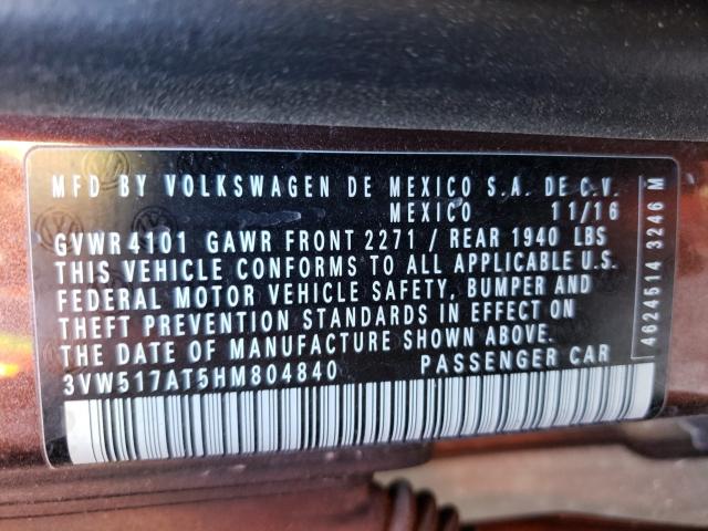 2017 VOLKSWAGEN BEETLE S/S 3VW517AT5HM804840