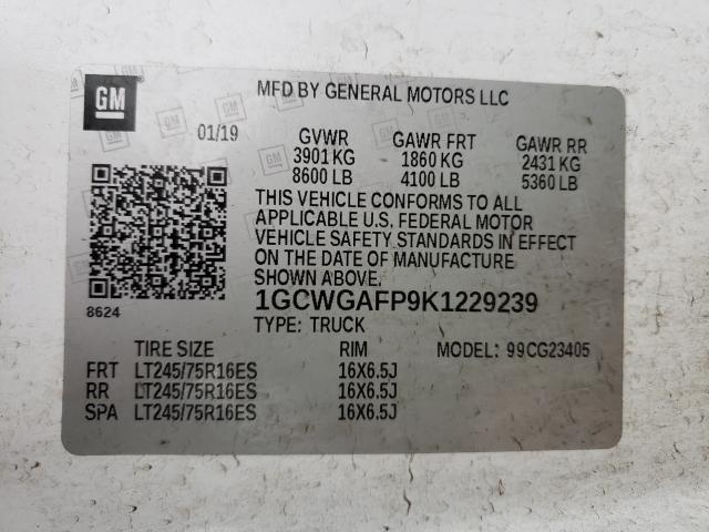 2019 CHEVROLET EXPRESS G2 1GCWGAFP9K1229239