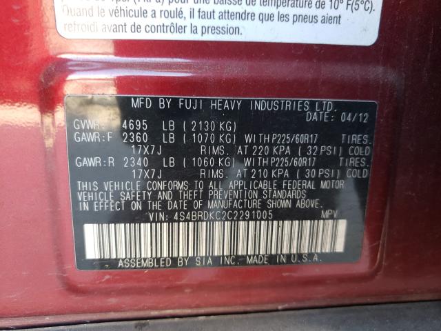 2012 SUBARU OUTBACK 3. 4S4BRDKC2C2291005