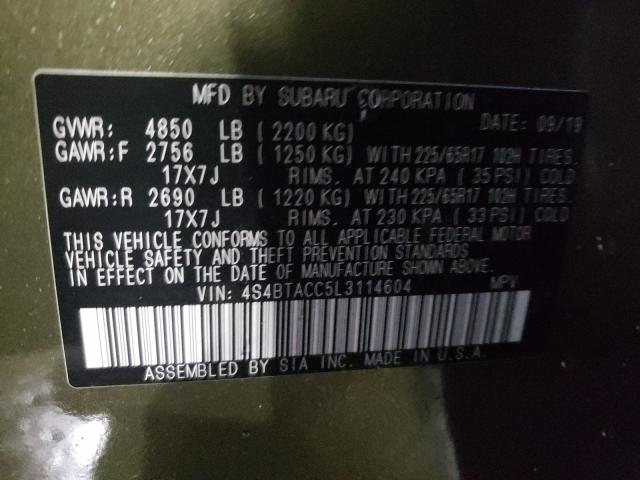 2020 SUBARU OUTBACK PR 4S4BTACC5L3114604