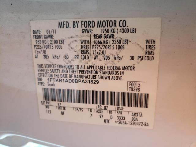 2011 FORD RANGER 1FTKR1AD0BPA31829