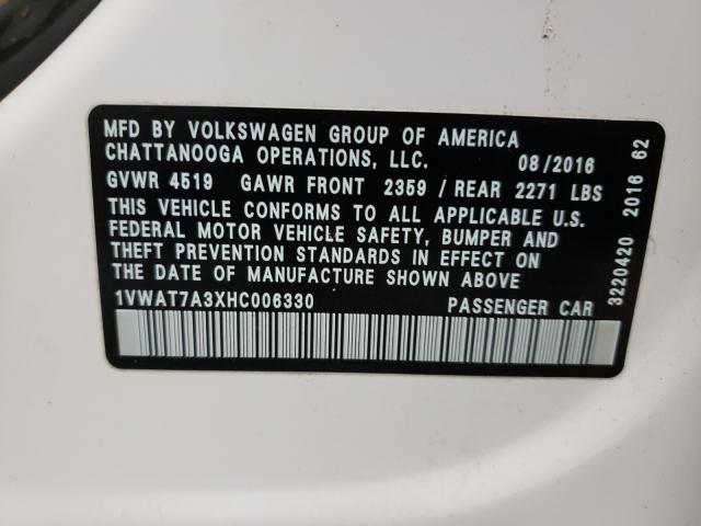 2017 VOLKSWAGEN PASSAT S 1VWAT7A3XHC006330