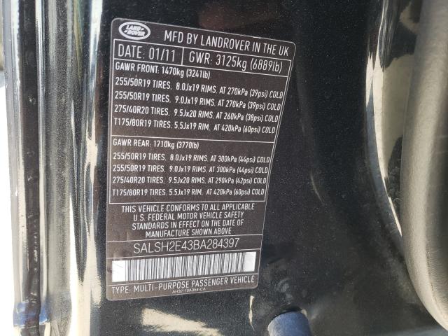2011 LAND ROVER RANGE ROVE SALSH2E43BA284397