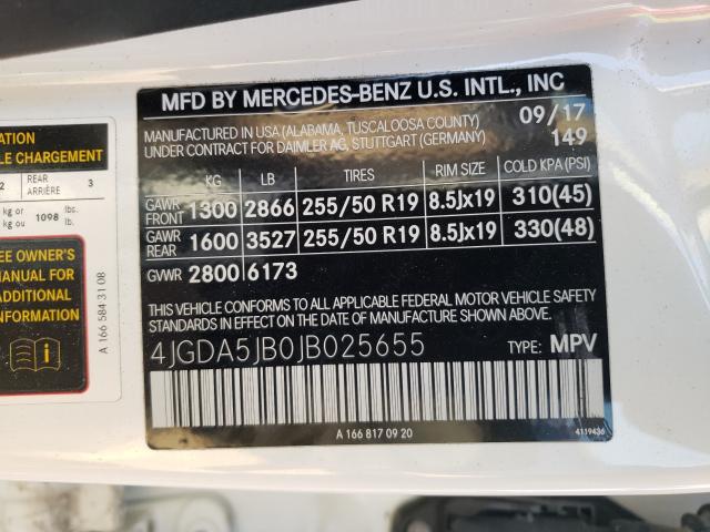 4JGDA5JB0JB025655 2018 MERCEDES-BENZ GLE-CLASS, photo no. 10