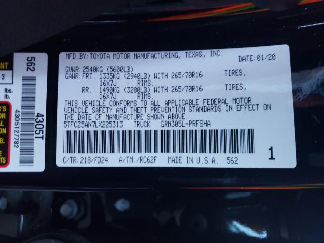 2020 TOYOTA TACOMA 5TFCZ5AN7LX225313