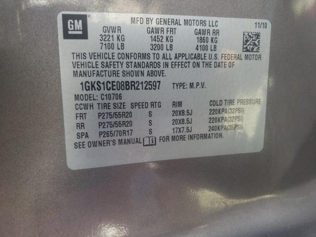 2011 GMC YUKON SLT 1GKS1CE08BR212597