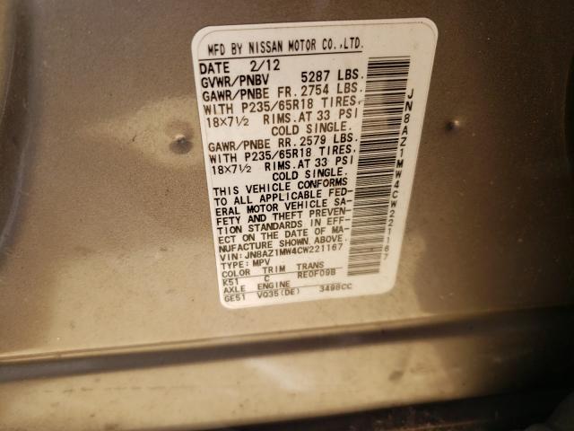 2012 NISSAN MURANO JN8AZ1MW4CW221167