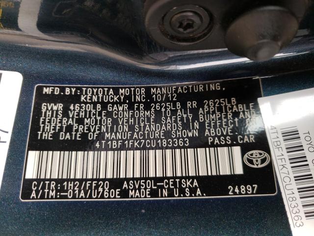 2012 TOYOTA CAMRY BASE - 4T1BF1FK7CU183363