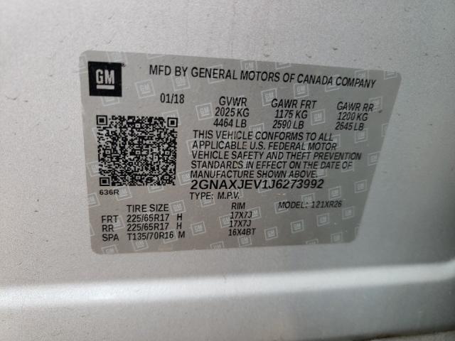 2018 CHEVROLET EQUINOX LT 2GNAXJEV1J6273992