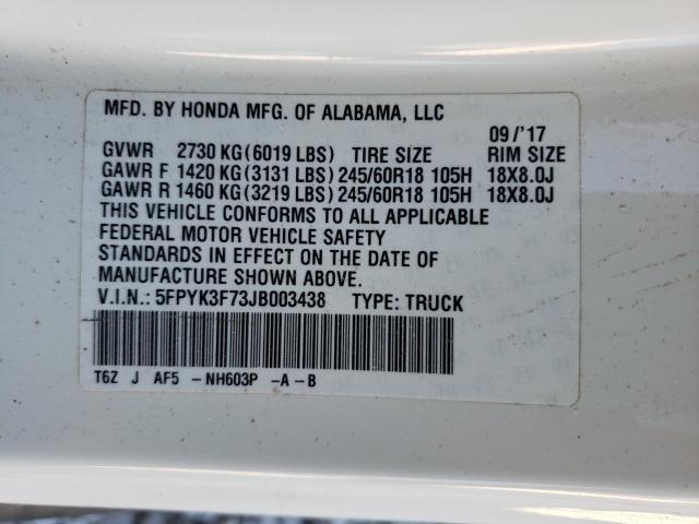 2018 HONDA RIDGELINE 5FPYK3F73JB003438