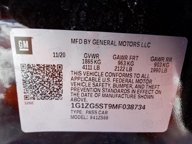 2021 CHEVROLET MALIBU RS 1G1ZG5ST9MF038734