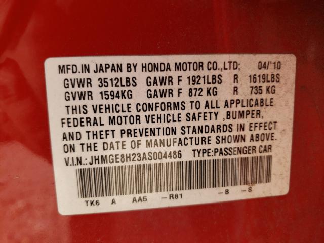 2010 HONDA FIT JHMGE8H23AS004486