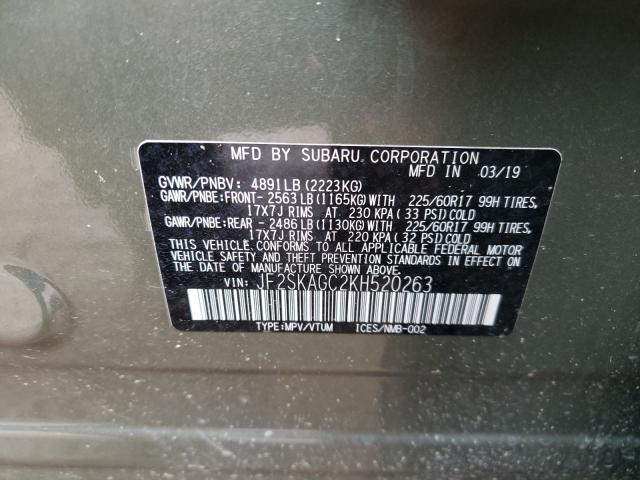 2019 SUBARU FORESTER P JF2SKAGC2KH520263