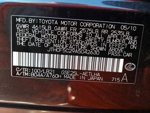 2010 LEXUS IS 250 JTHCF5C29A5042630