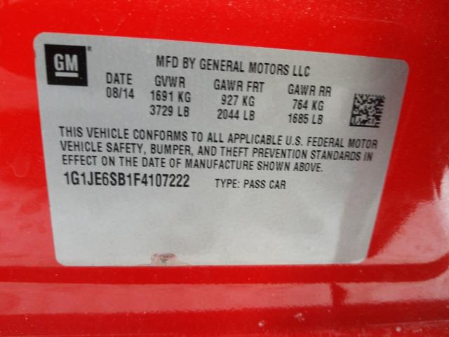 2015 CHEVROLET SONIC LTZ 1G1JE6SB1F4107222