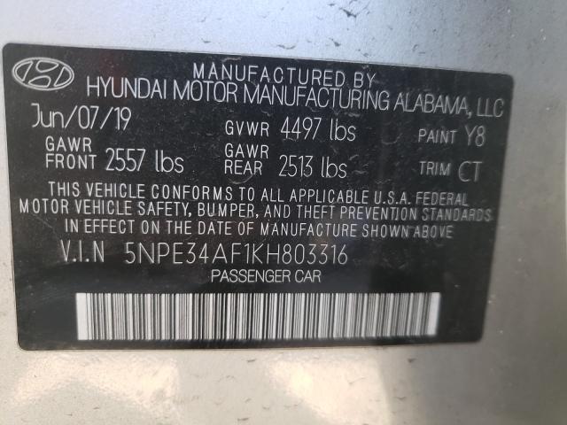 2019 HYUNDAI SONATA LIM 5NPE34AF1KH803316