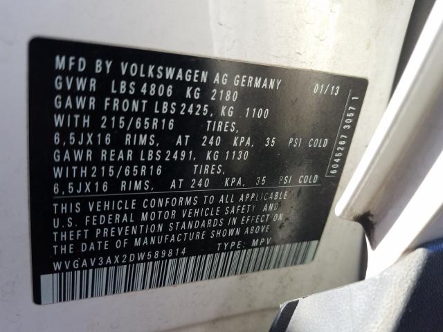 2013 VOLKSWAGEN TIGUAN S - WVGAV3AX2DW589814