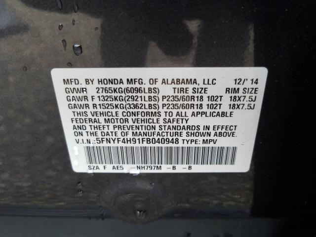 2015 HONDA PILOT TOUR 5FNYF4H91FB040948