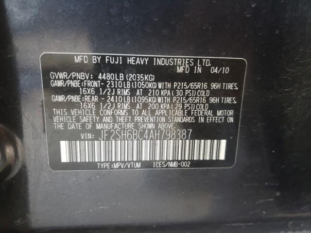 2010 SUBARU FORESTER X JF2SH6BC4AH798387