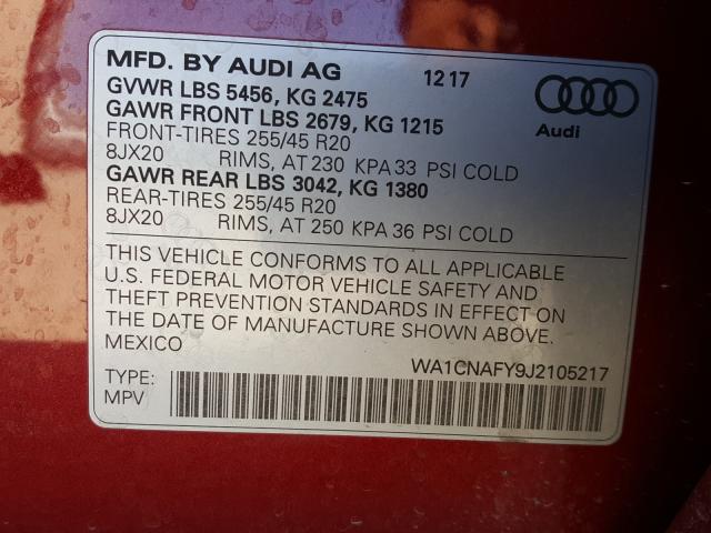 2018 AUDI Q5 PRESTIG WA1CNAFY9J2105217