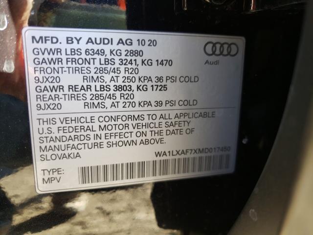 VIN WA1LXAF7XMD017450 2021 Audi Q7, Premium Plus no.10