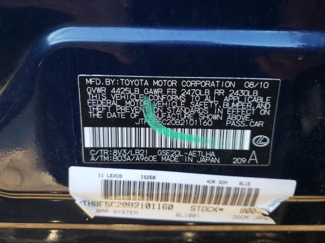 2011 LEXUS IS 250 JTHBF5C20B2101160