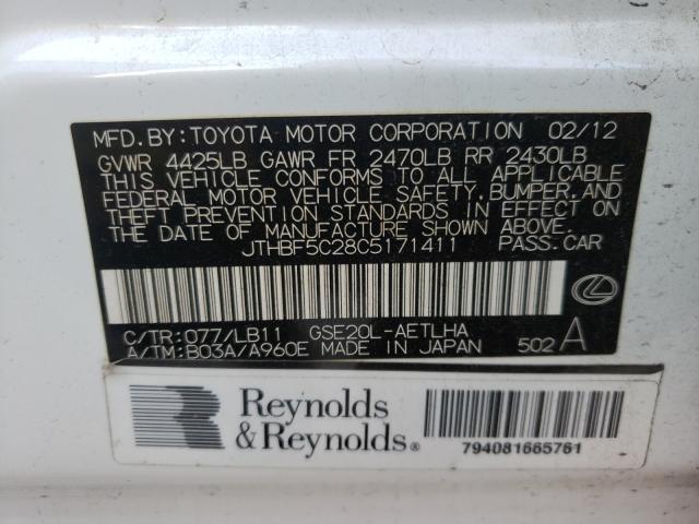 2012 LEXUS IS 250 JTHBF5C28C5171411