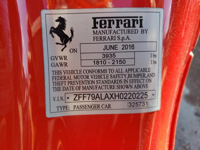 2017 FERRARI 488 GTB ZFF79ALAXH0220225