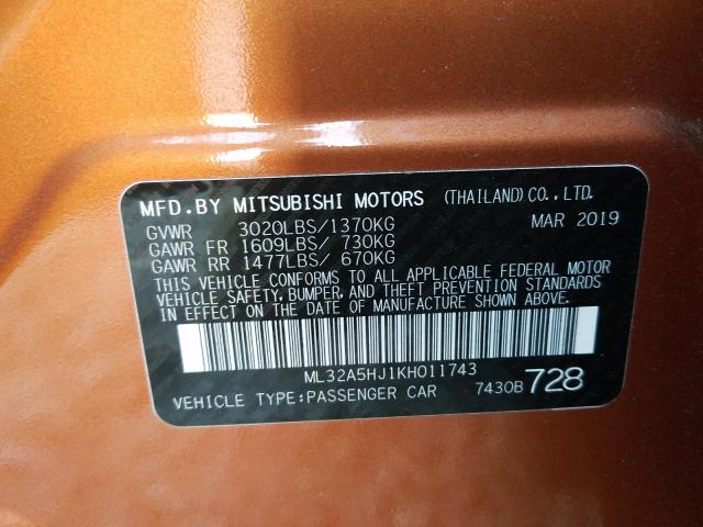 2019 MITSUBISHI MIRAGE LE ML32A5HJ1KH011743