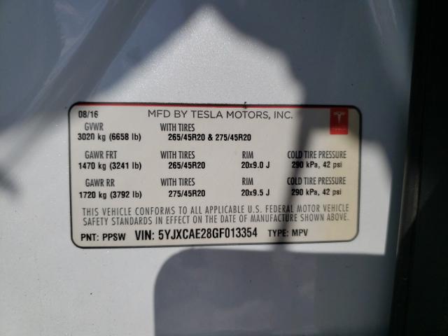 2016 TESLA MODEL X 5YJXCAE28GF013354