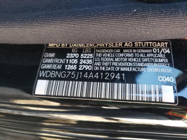 2004 MERCEDES-BENZ S 500 WDBNG75J14A412941