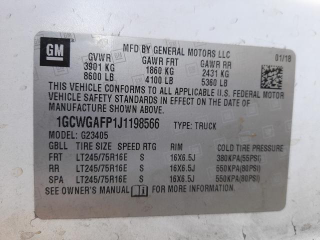 2018 CHEVROLET EXPRESS G2 1GCWGAFP1J1198566